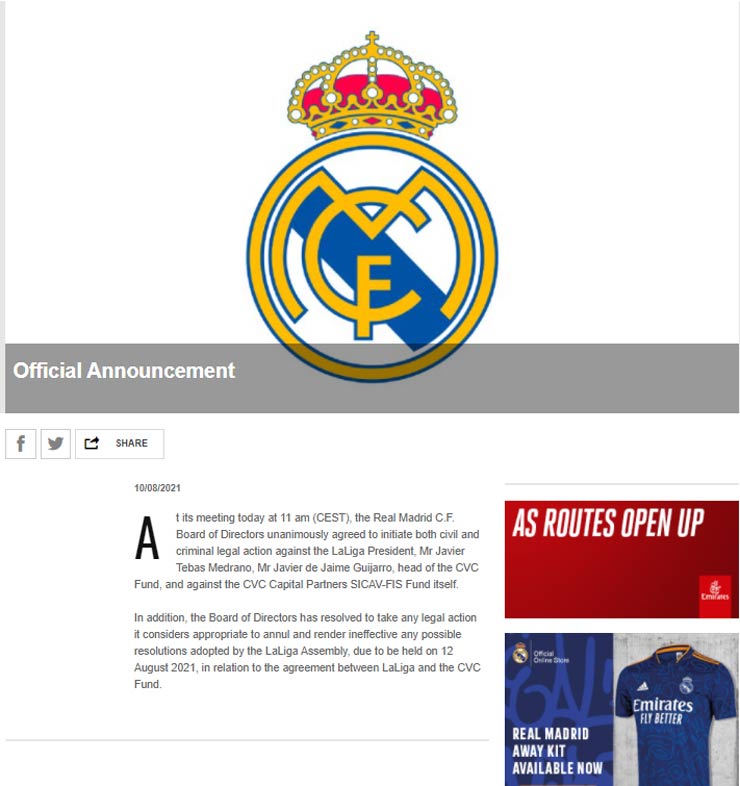 Real Madrid dam don kien Javier Tebas 2
